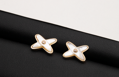 [Glow Jewelry]JEUX DE WHITE MOP ROSE GOLD DIAMOND EARRINGS