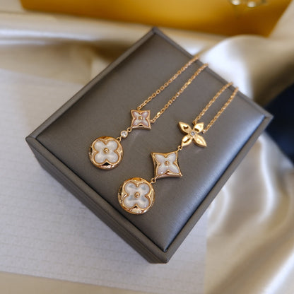 [Glow Jewelry]COLOR BLOSSOM LARIAT NECKLACE PINK GOLD WHITE MOTHER PEARL AND DIAMOND
