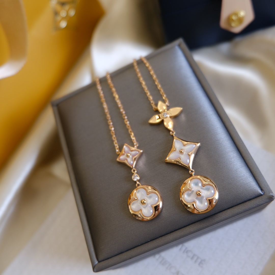 ¡®Glow Jewelry¡¯COLOR BLOSSOM LARIAT NECKLACE PINK GOLD WHITE MOTHER PEARL AND DIAMOND