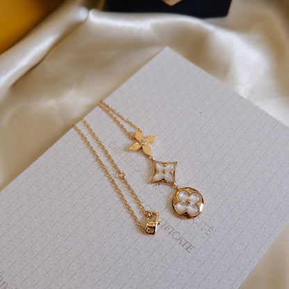 ¡®Glow Jewelry¡¯COLOR BLOSSOM LARIAT NECKLACE PINK GOLD WHITE MOTHER PEARL AND DIAMOND