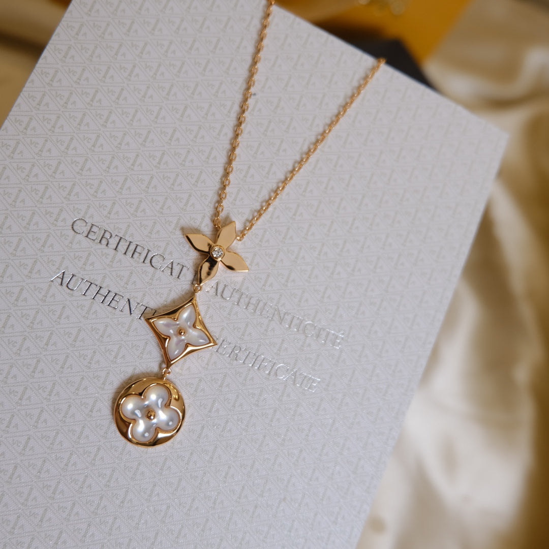 ¡®Glow Jewelry¡¯COLOR BLOSSOM LARIAT NECKLACE PINK GOLD WHITE MOTHER PEARL AND DIAMOND