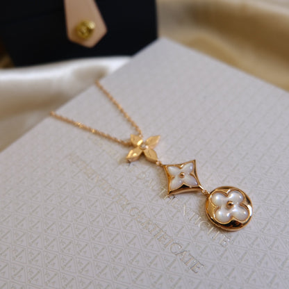 ¡®Glow Jewelry¡¯COLOR BLOSSOM LARIAT NECKLACE PINK GOLD WHITE MOTHER PEARL AND DIAMOND