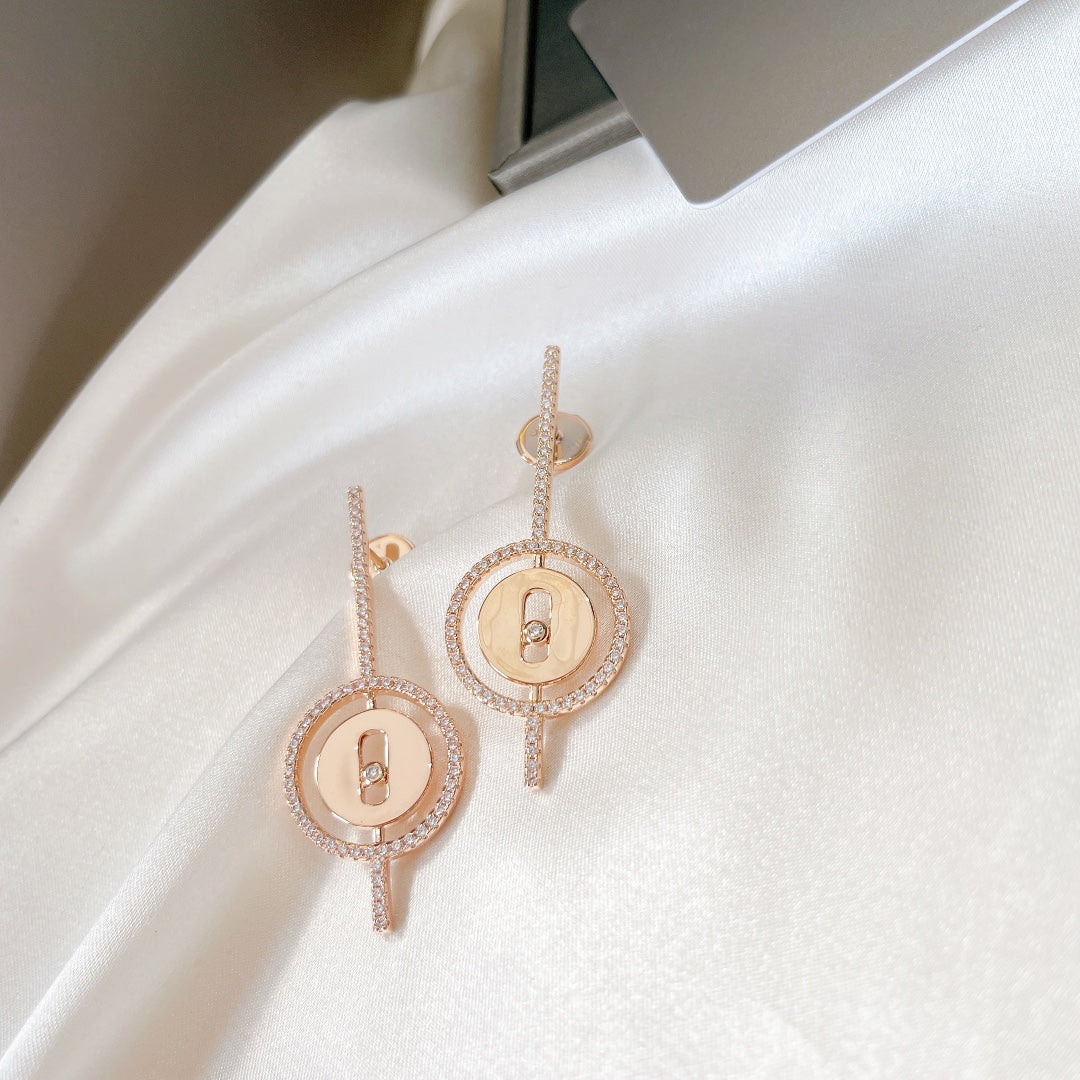 [Glow Jewelry]LUCKY MOVE ARROW PINK GOLD DIAMOND EARRINGS