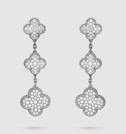 ¡®Glow Jewelry¡¯CLOVER 3 MOTIF DIAMOND SILVER DROP EARRINGS