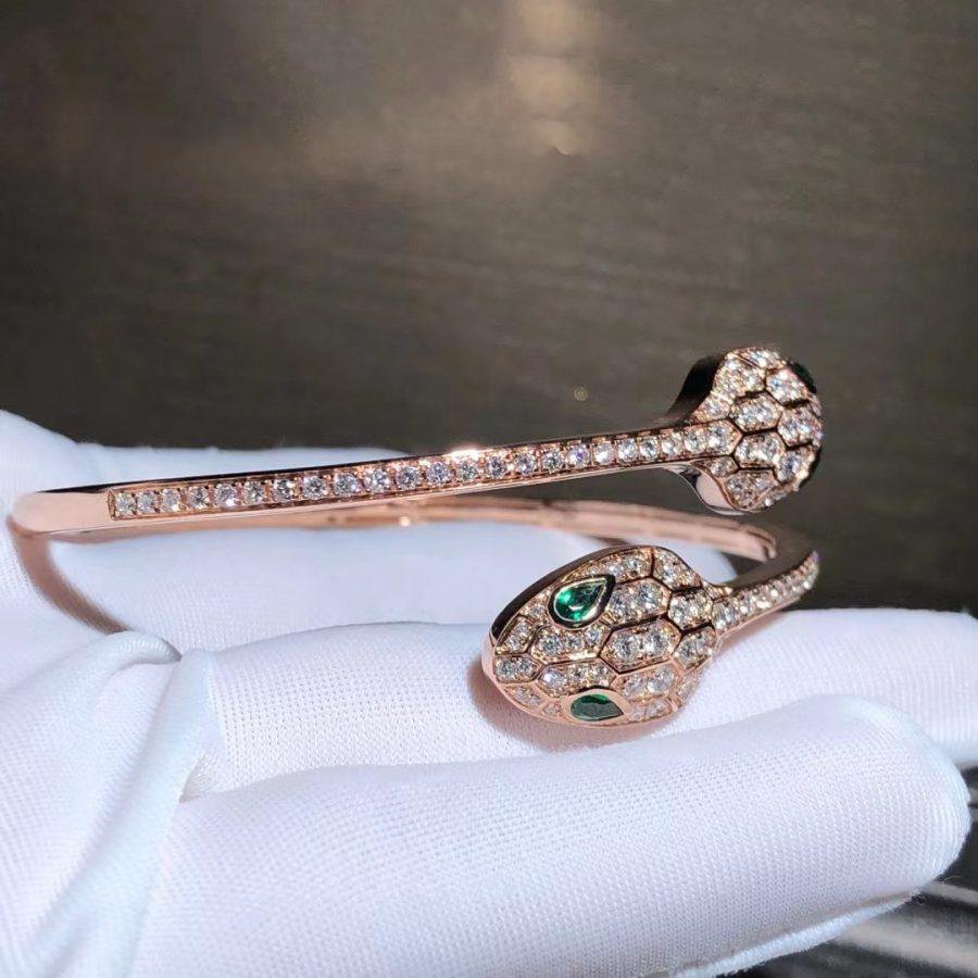 [Glow Jewelry]SERPENTI BRACELET PINK GOLD MALACHITE DIAMOND DOUBLE SNAKE