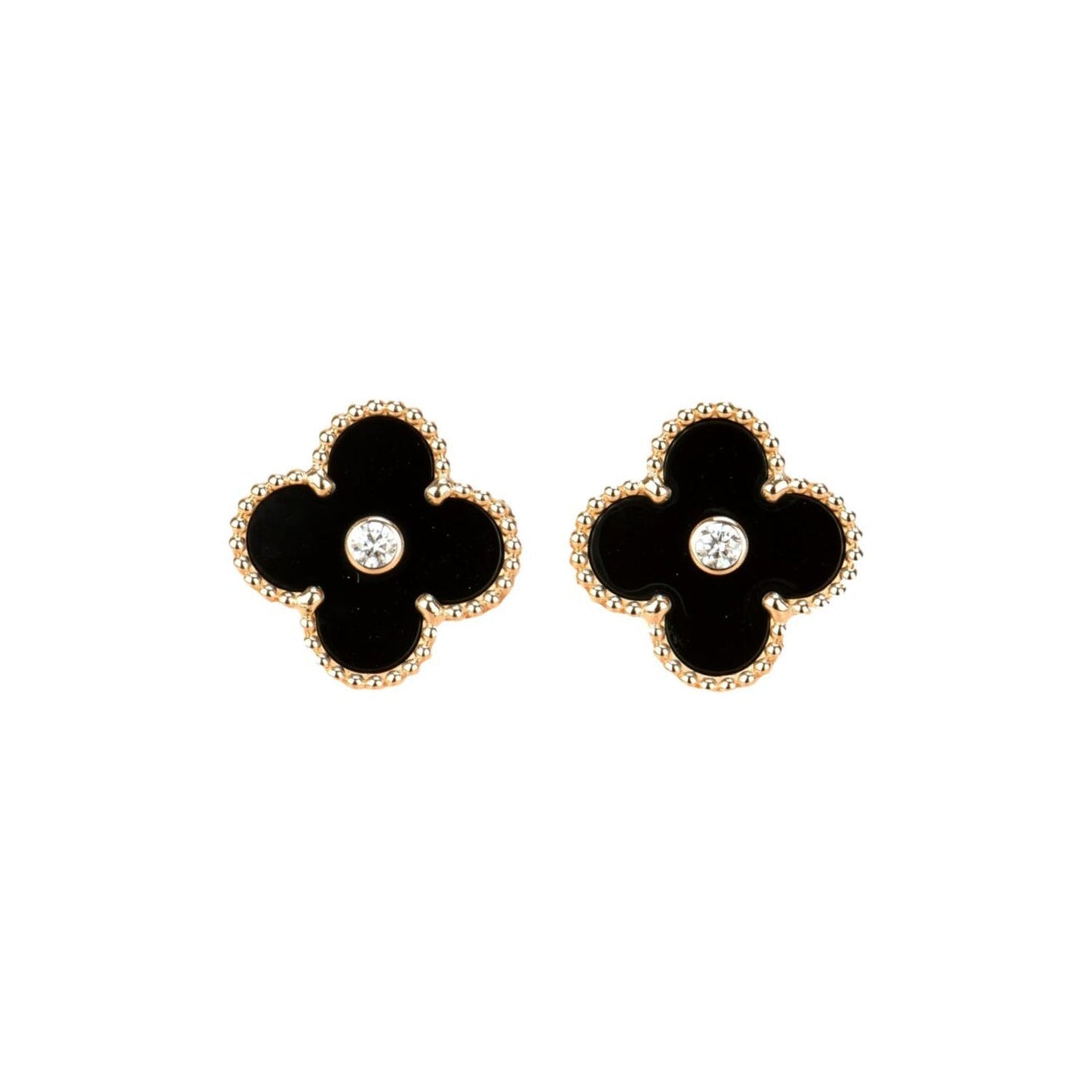 ¡®Glow Jewelry¡¯CLOVER MEDIUM 1 MOTIFS ONYX DIAMOND EARRINGS