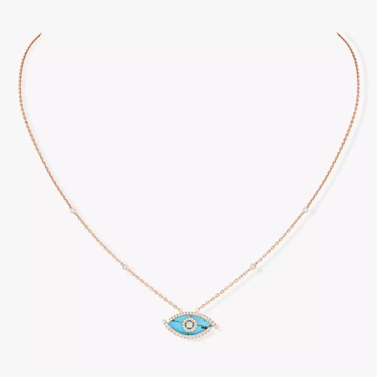 [Glow Jewelry]Lucky Eye Diamond Necklace in Rose Gold and Turquoise