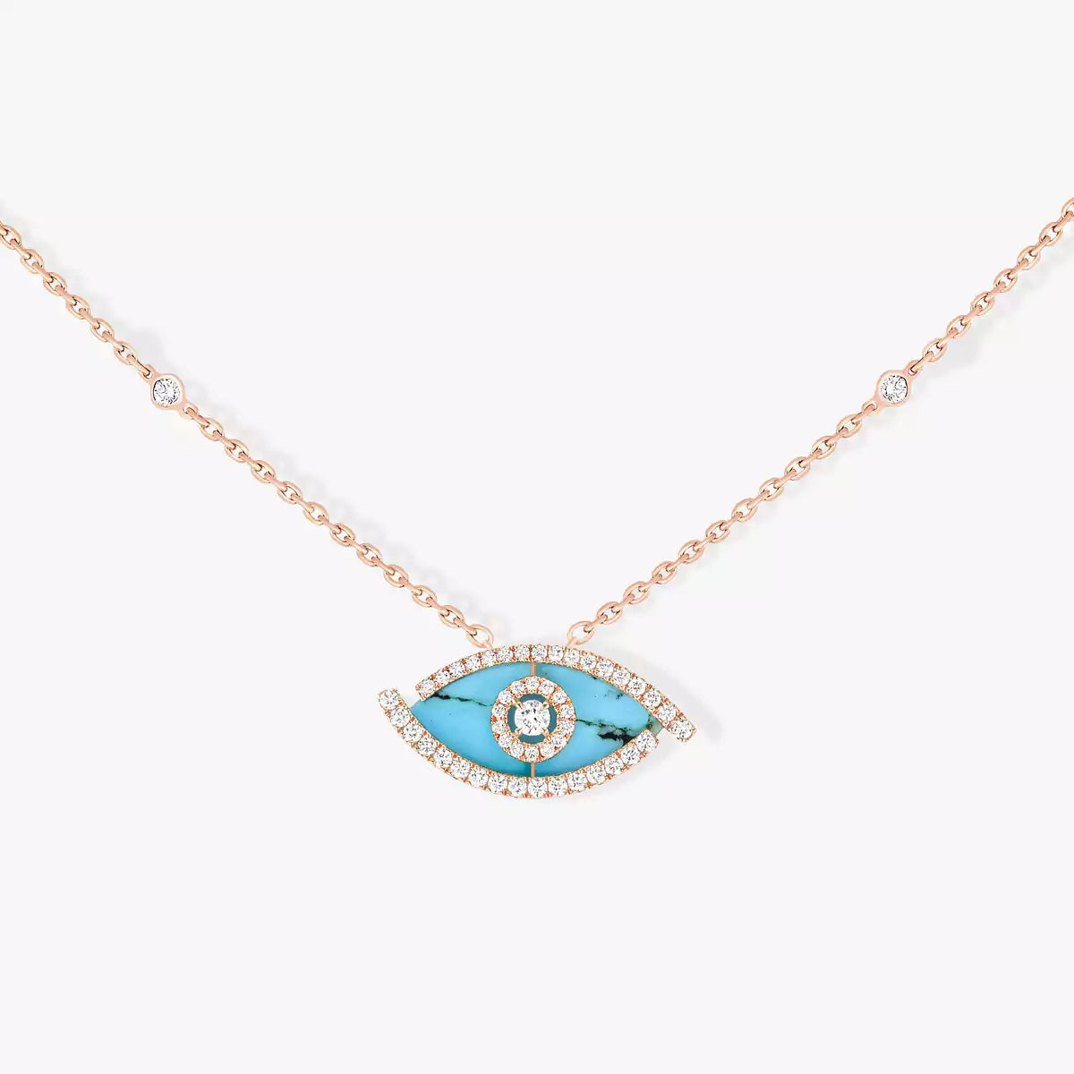 [Glow Jewelry]Lucky Eye Diamond Necklace in Rose Gold and Turquoise