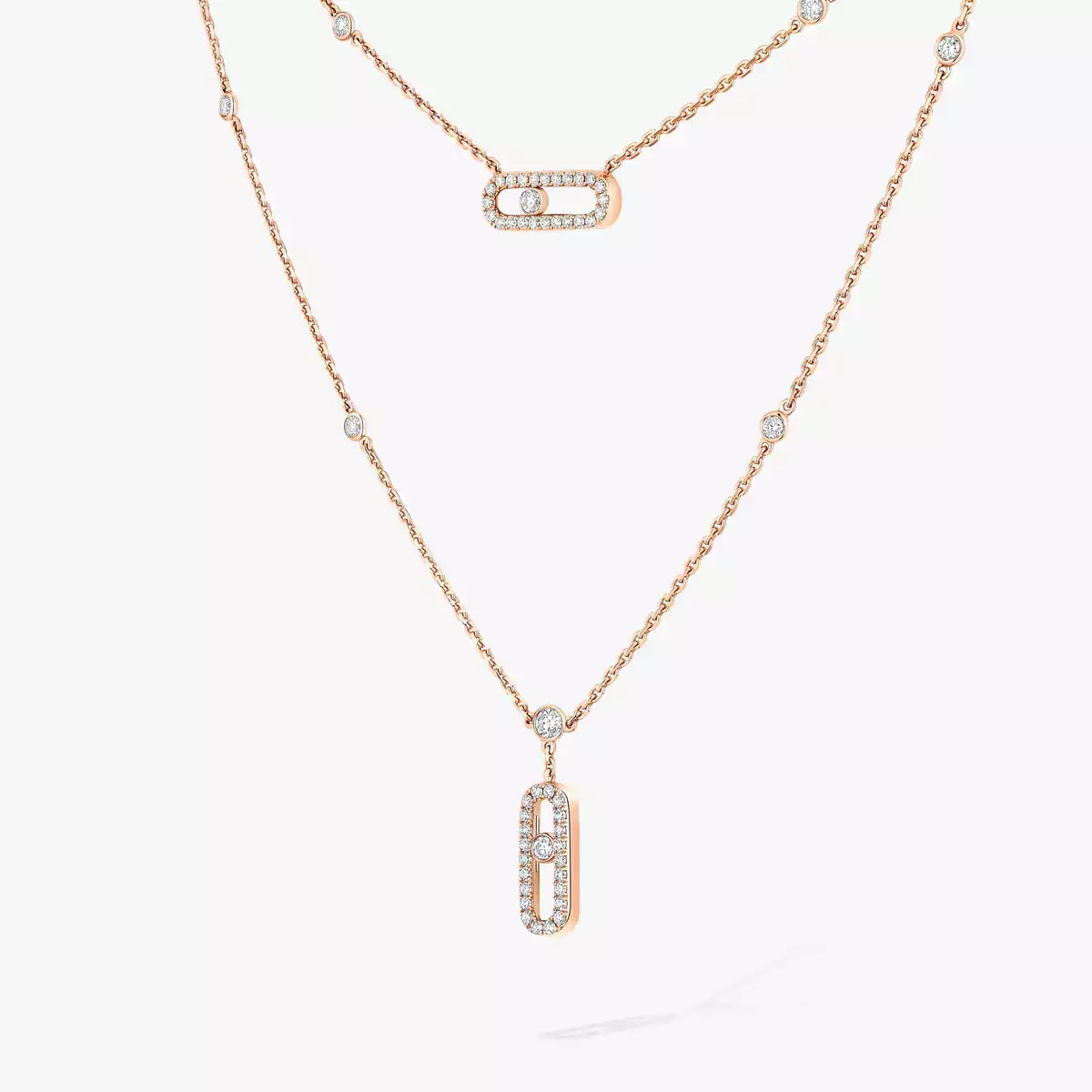 [Glow Jewelry]2 Rows Rose Gold Diamond Pave_ Necklace Move Uno