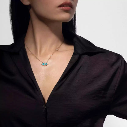 [Glow Jewelry]Lucky Eye Diamond Necklace in Rose Gold and Turquoise