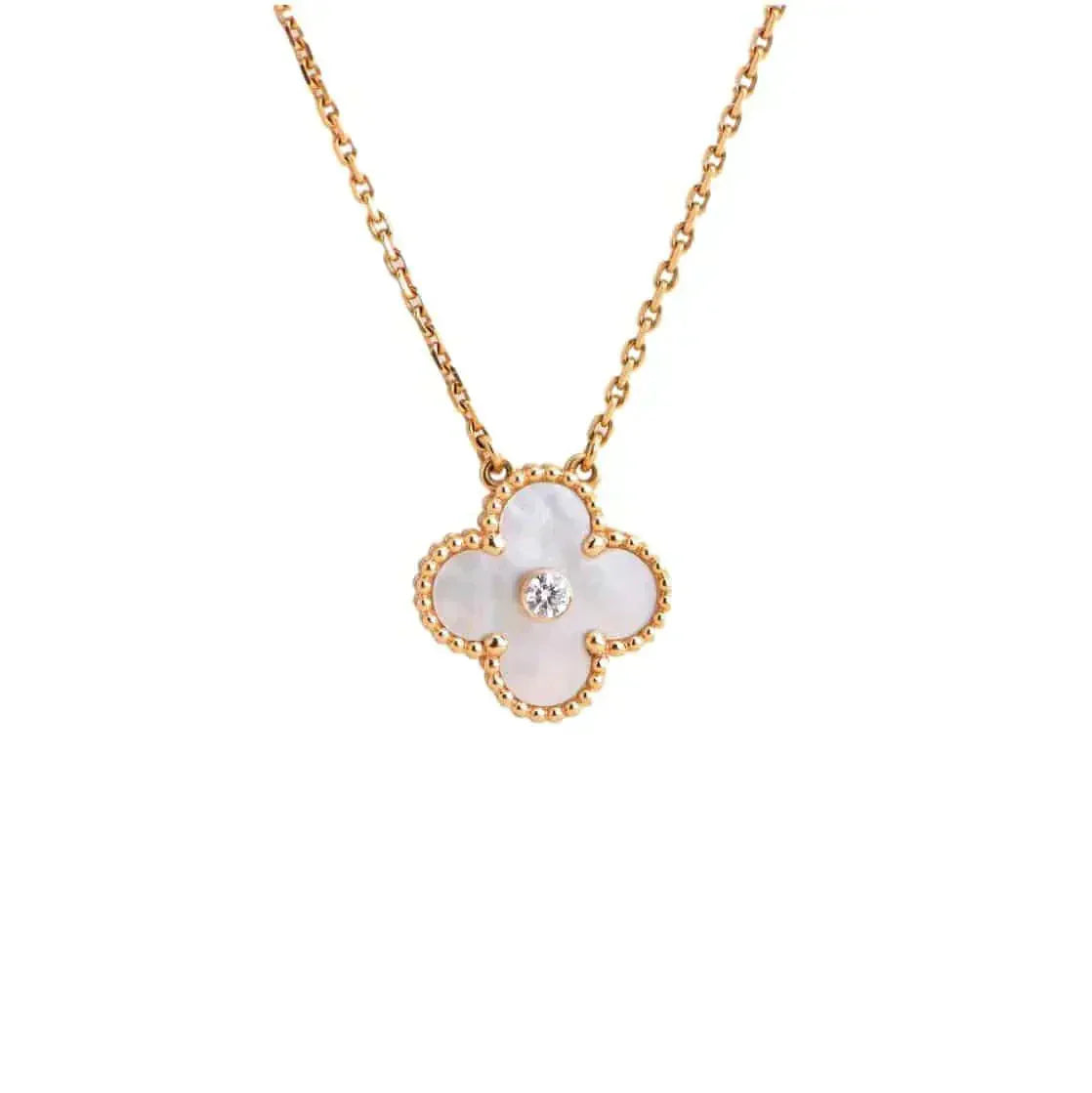 [Glow Jewelry]CLOVER 15MM DIAMOND WHITE FRITILLARIA NECKLACE
