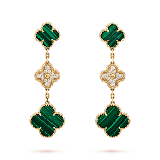 [Glow Jewelry]CLOVER EARRINGS GOLD MALACHITE DIAMOND 3 MOTIF