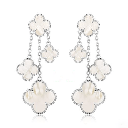 ¡®Glow Jewelry¡¯CLOVER EARRINGS WHITE MOP 4 MOTIFS SILVER