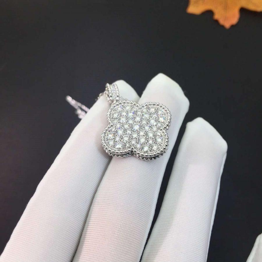 ¡®Glow Jewelry¡¯CLOVER 25MM SILVER FULL DIAMOND BIG CLOVER NECKLACE
