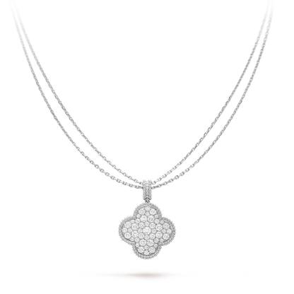 ¡®Glow Jewelry¡¯CLOVER 25MM SILVER FULL DIAMOND BIG CLOVER NECKLACE