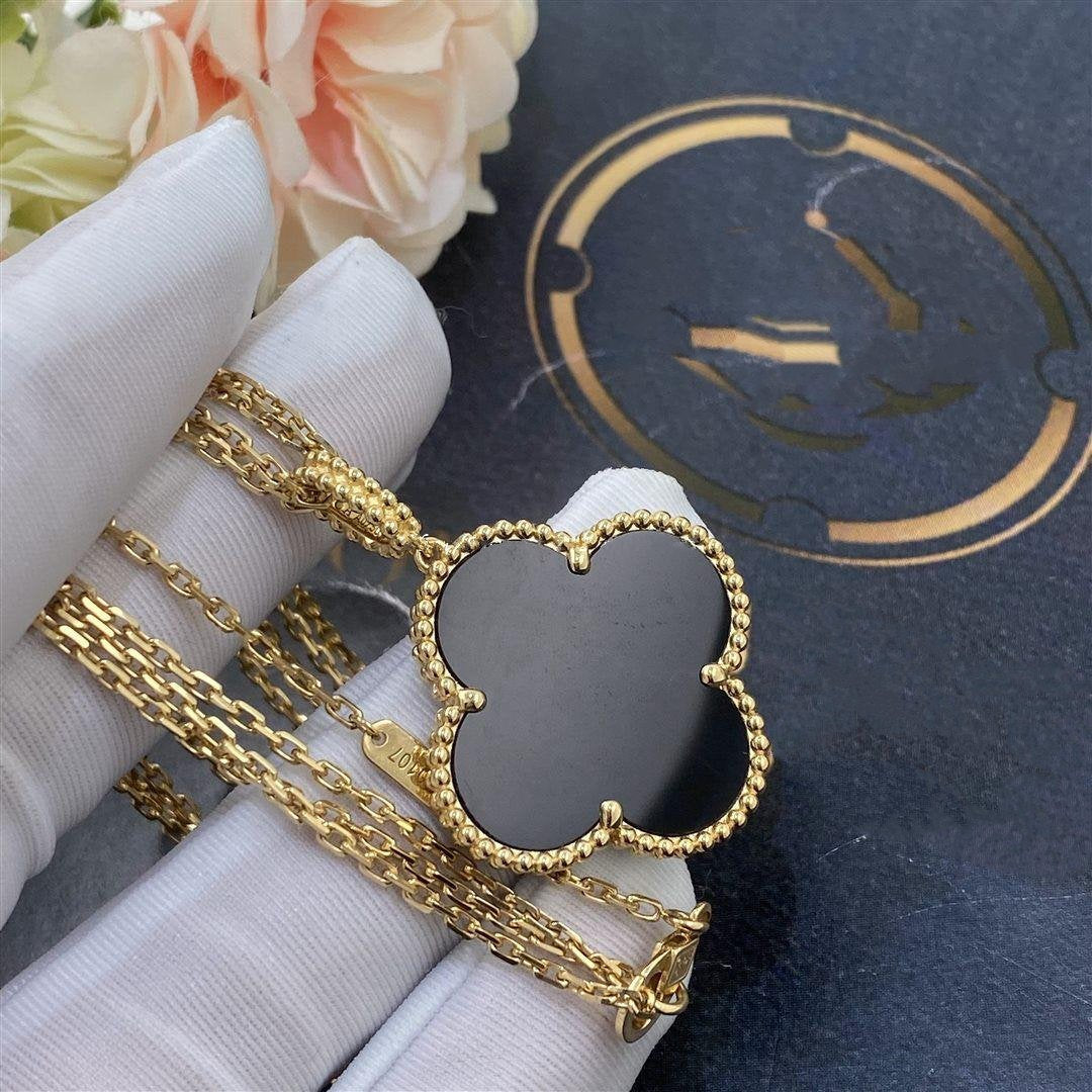 [Glow Jewelry]CLOVER 25MM GOLD ONYX BIG CLOVER NECKLACE