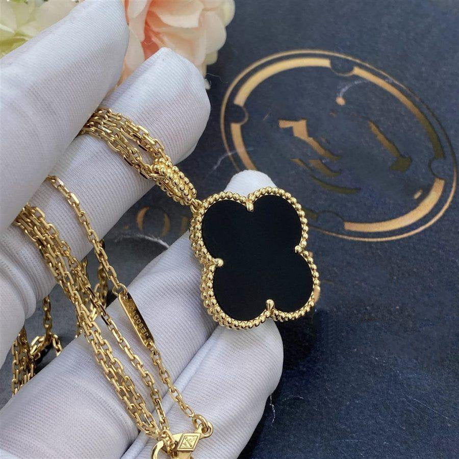 ¡®Glow Jewelry¡¯CLOVER 25MM GOLD ONYX BIG CLOVER NECKLACE