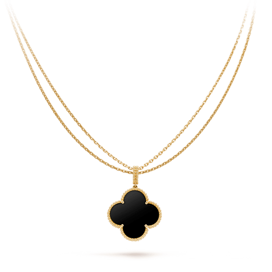 [Glow Jewelry]CLOVER 25MM GOLD ONYX BIG CLOVER NECKLACE