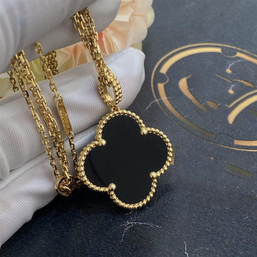 ¡®Glow Jewelry¡¯CLOVER 25MM GOLD ONYX BIG CLOVER NECKLACE