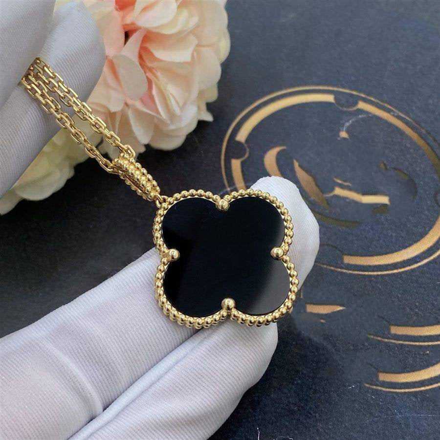 [Glow Jewelry]CLOVER 25MM GOLD ONYX BIG CLOVER NECKLACE