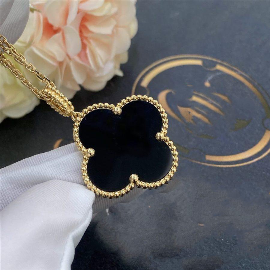 [Glow Jewelry]CLOVER 25MM GOLD ONYX BIG CLOVER NECKLACE