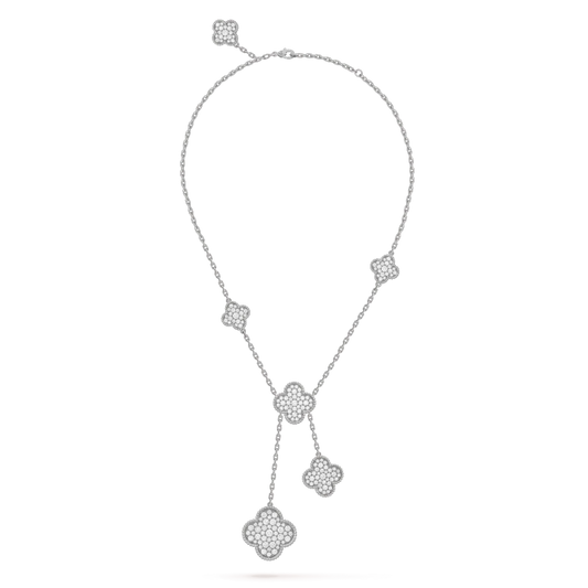 ¡®Glow Jewelry¡¯CLOVER 5 MOTIFS SILVER DIAMONDS NECKLACE