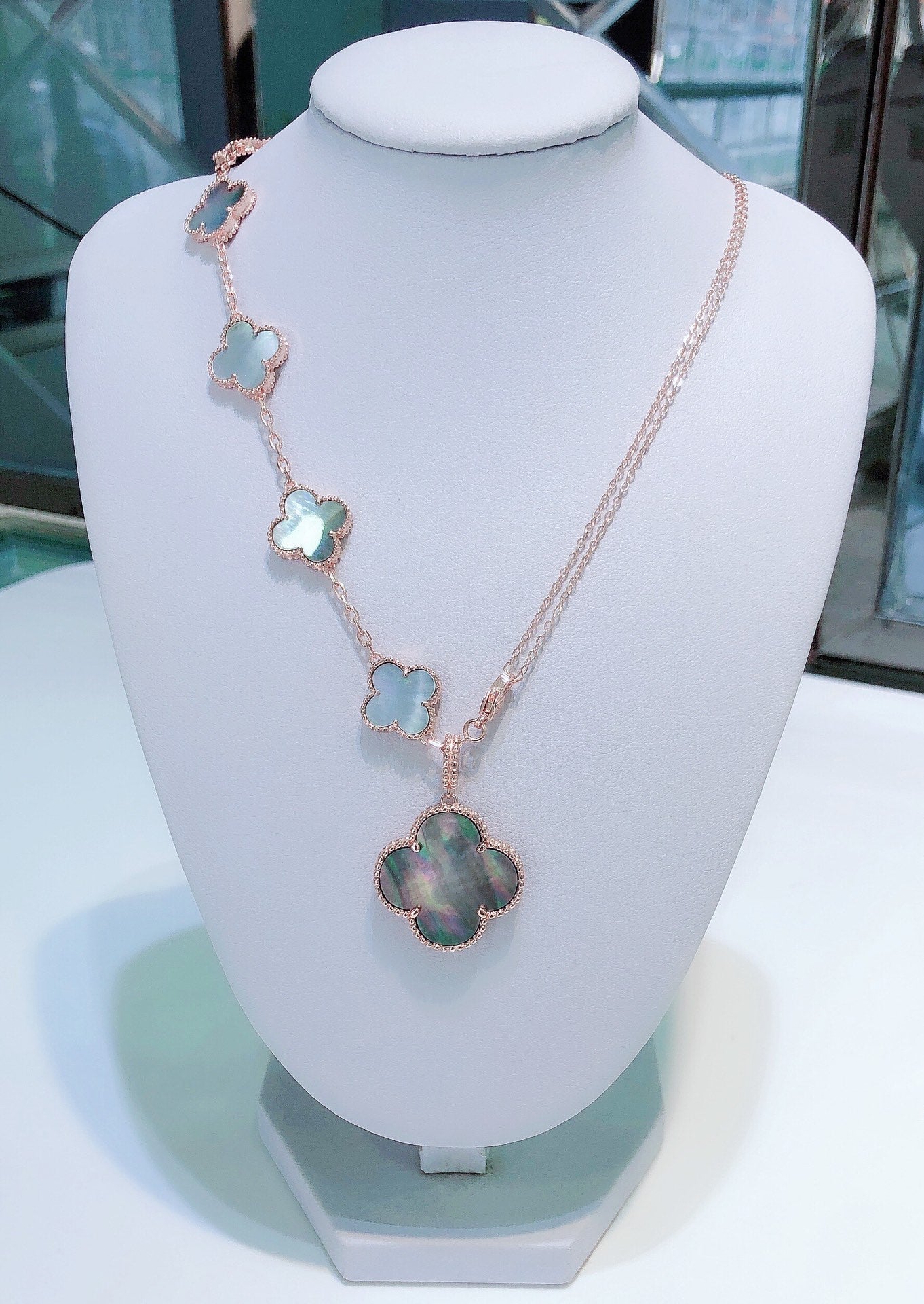 [Glow Jewelry]COMBINED BRACELET 5 MOTIFS AND NECKLACE DARK MOP ROSE GOLD