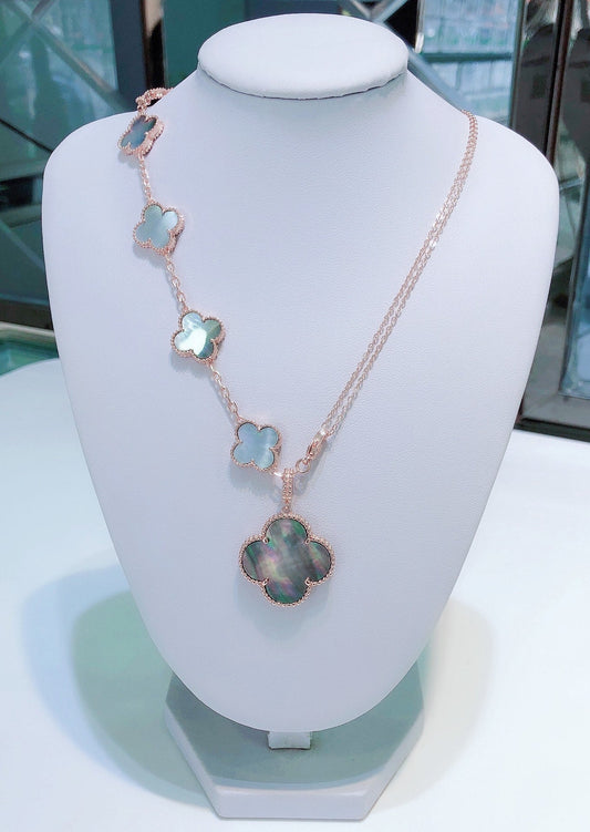 [Glow Jewelry]COMBINED BRACELET 5 MOTIFS AND NECKLACE DARK MOP ROSE GOLD